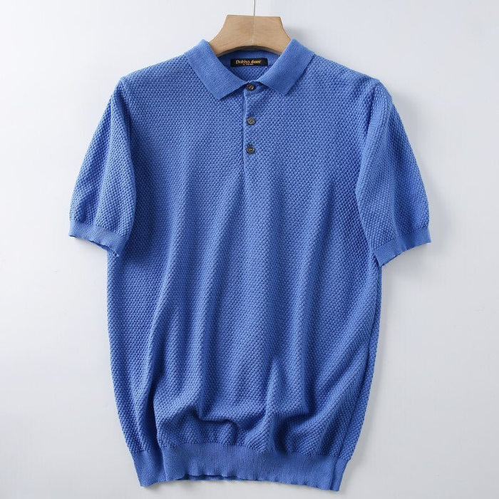Business Knitting Polo Short Sleeve T-shirt Man - AntoniosClothing - Blue