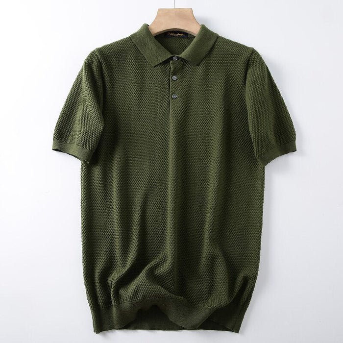 Business Knitting Polo Short Sleeve T-shirt Man - AntoniosClothing - Green