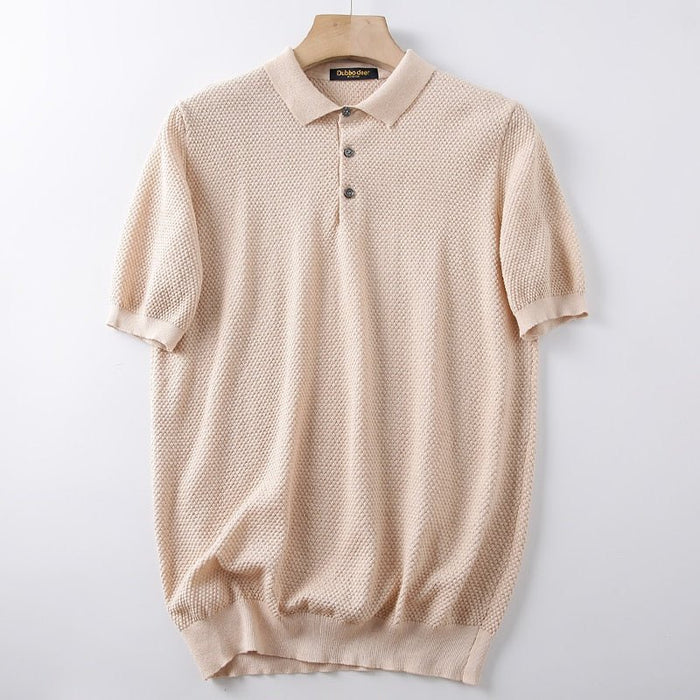 Business Knitting Polo Short Sleeve T-shirt Man - AntoniosClothing - Khaki