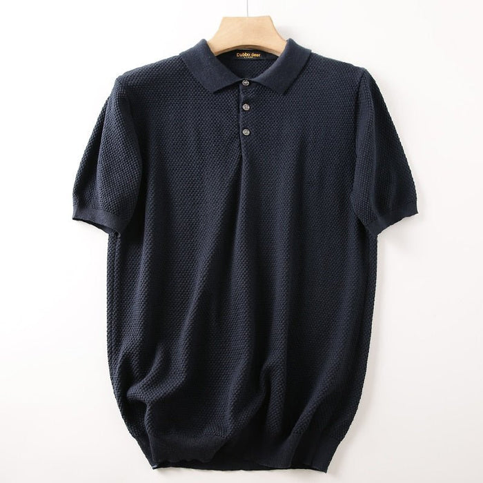 Business Knitting Polo Short Sleeve T-shirt Man - AntoniosClothing - Navy