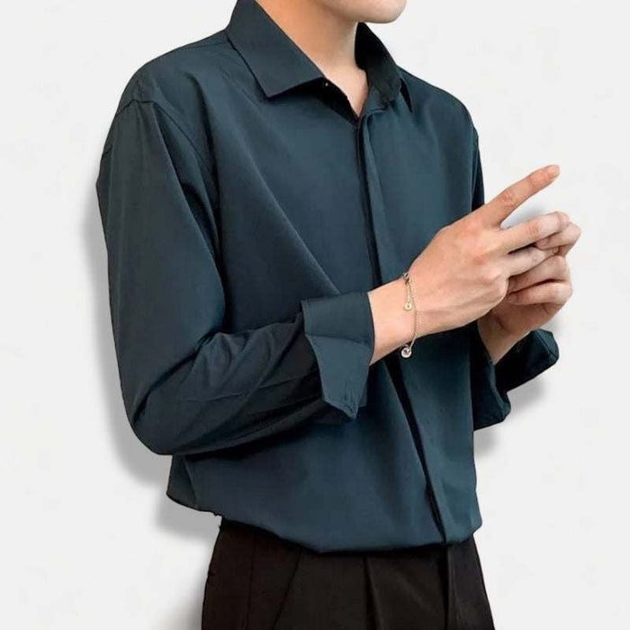 Business loose long-sleeve shirt - AntoniosClothing - Dark green