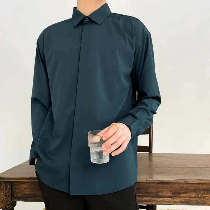 Business loose long-sleeve shirt - AntoniosClothing - Dark green