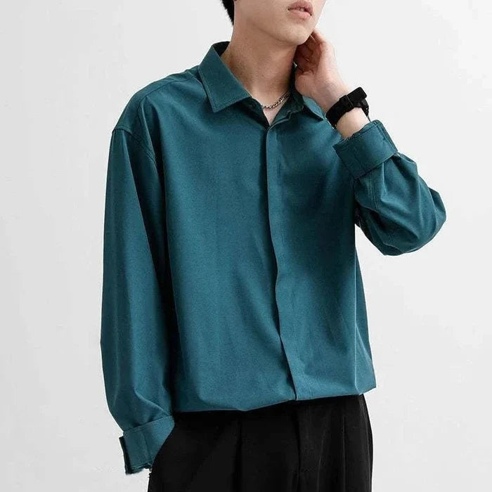 Business loose long-sleeve shirt - AntoniosClothing - Dark green