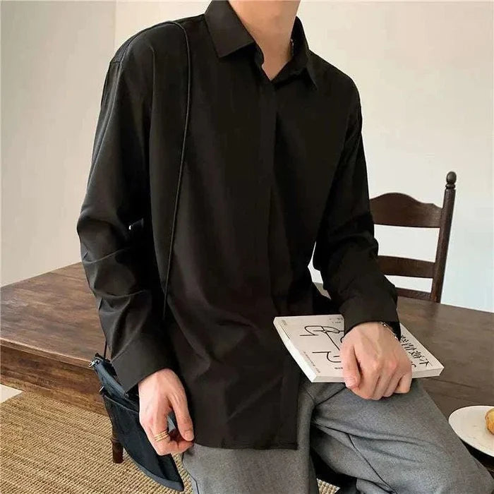Business loose long-sleeve shirt - AntoniosClothing - Black