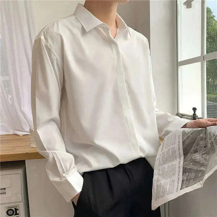 Business loose long-sleeve shirt - AntoniosClothing - White