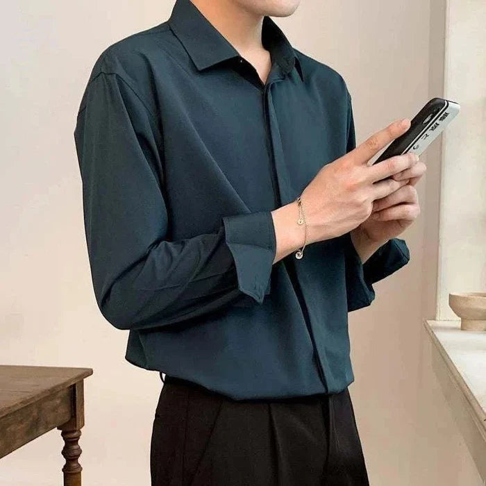 Business loose long-sleeve shirt - AntoniosClothing - Dark green
