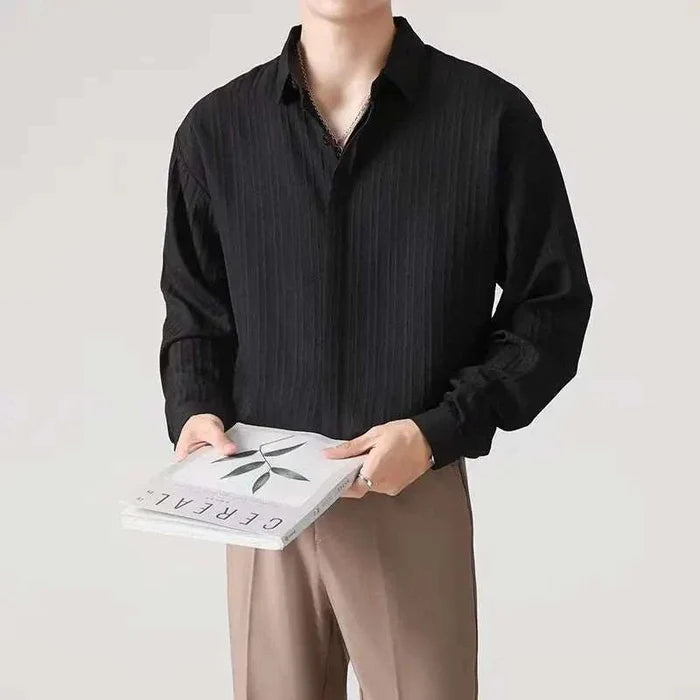 Business loose striped shirt - AntoniosClothing - Black