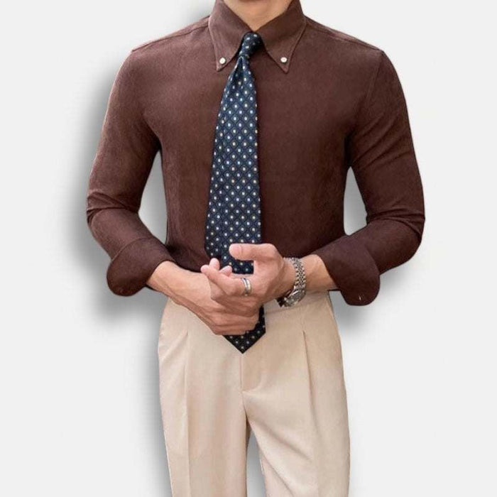 Business outfit style long sleeve shirt - AntoniosClothing - Brown