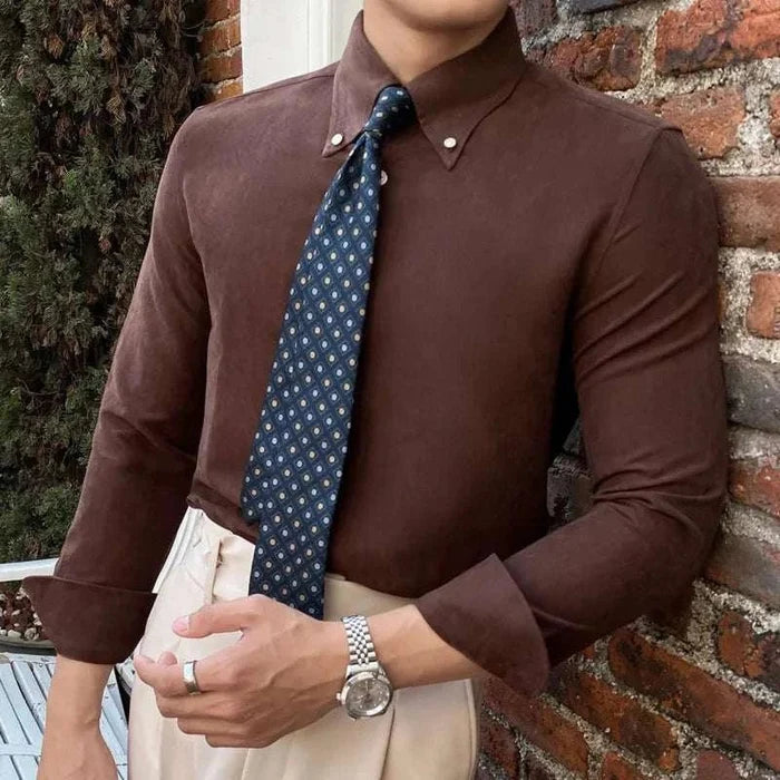 Business outfit style long sleeve shirt - AntoniosClothing - Brown