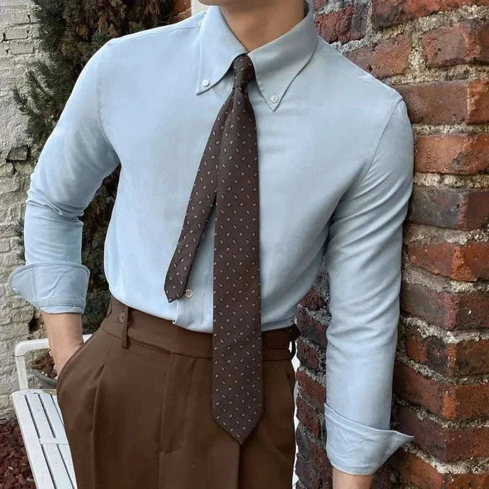 Business outfit style long sleeve shirt - AntoniosClothing - Blue