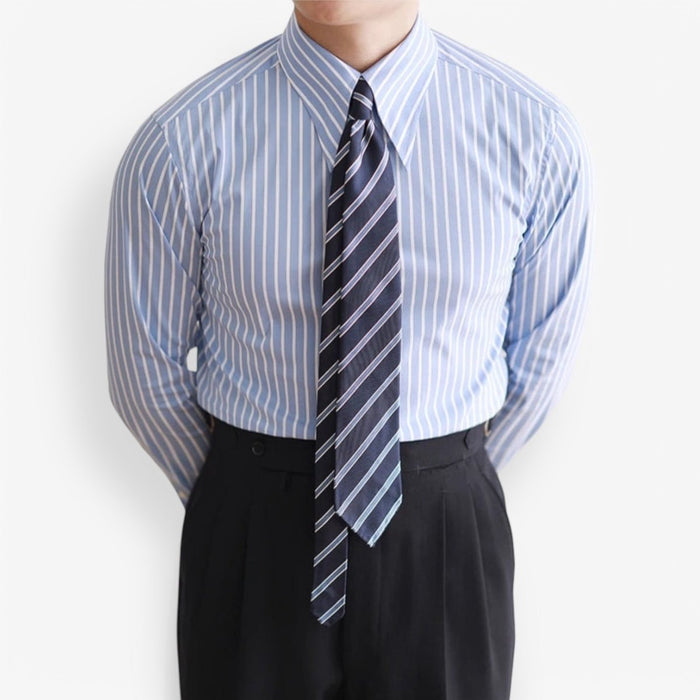 Business slim fit striped italian shirt - AntoniosClothing - Blue