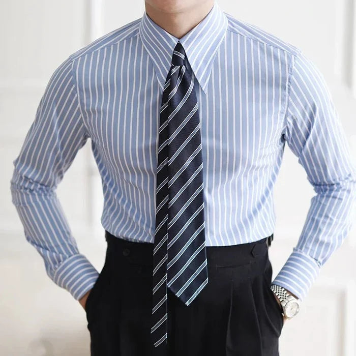 Business slim fit striped italian shirt - AntoniosClothing - Blue
