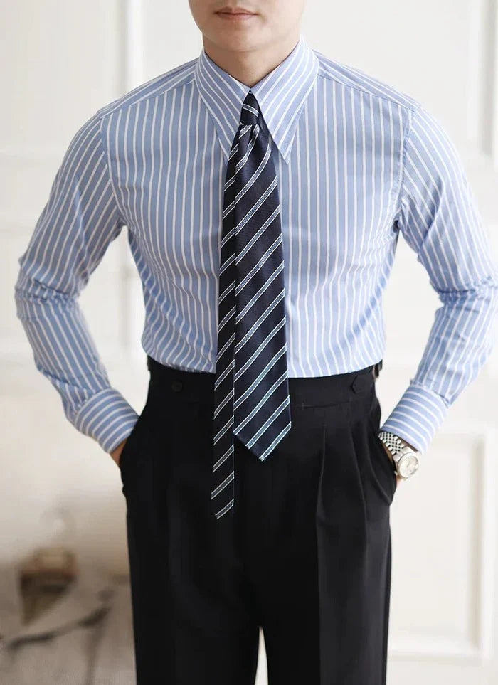 Business slim fit striped italian shirt - AntoniosClothing - Blue