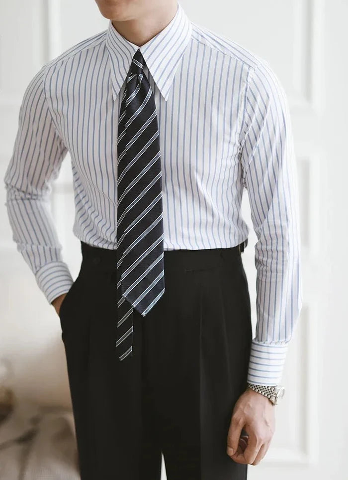 Business slim fit striped italian shirt - AntoniosClothing - Blue
