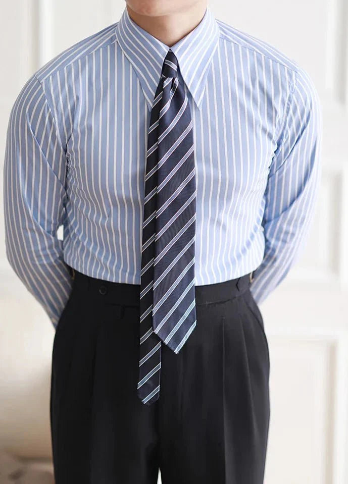 Business slim fit striped italian shirt - AntoniosClothing - Blue