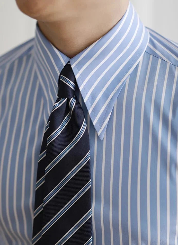 Business slim fit striped italian shirt - AntoniosClothing - Blue
