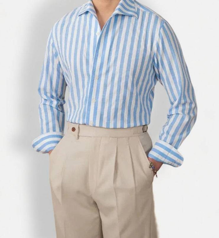 Business striped white summer shirt - AntoniosClothing - Green stripe