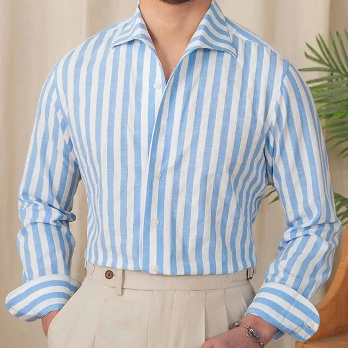 Business striped white summer shirt - AntoniosClothing - Blue stripe