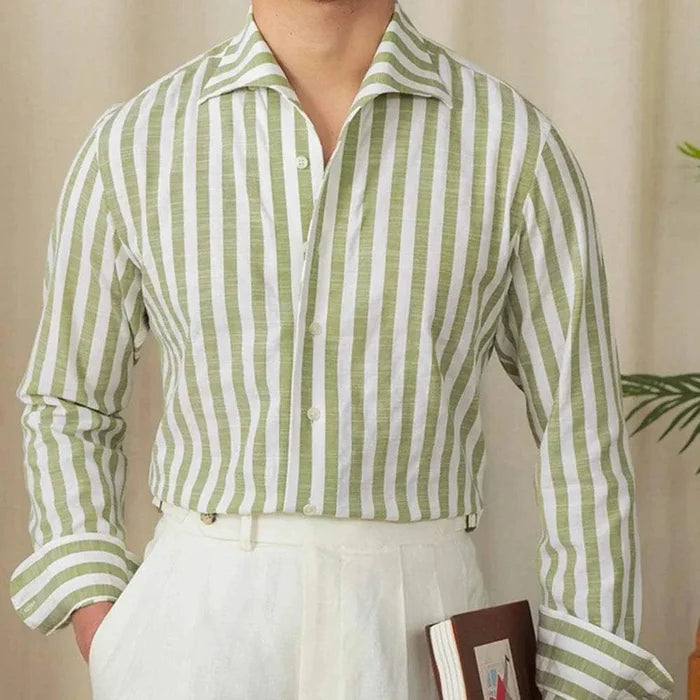 Business striped white summer shirt - AntoniosClothing - Blue stripe