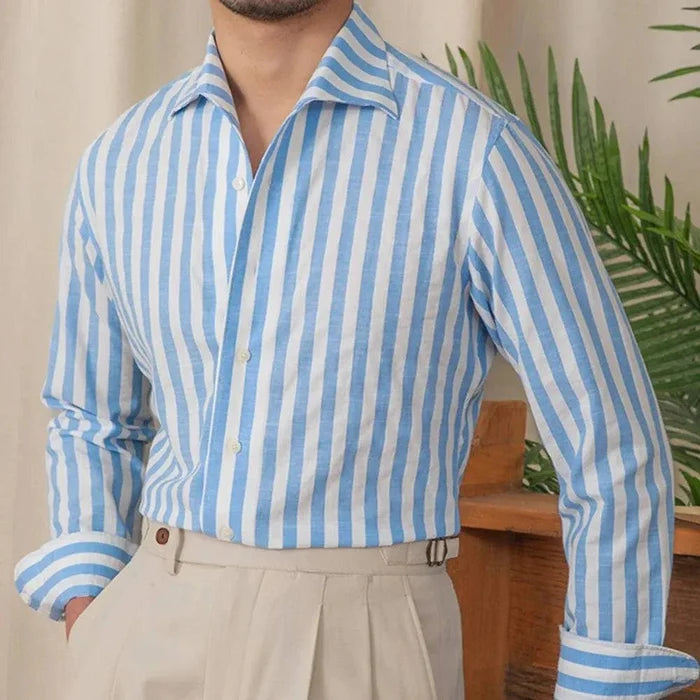 Business striped white summer shirt - AntoniosClothing - Blue stripe