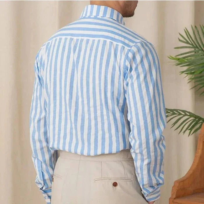 Business striped white summer shirt - AntoniosClothing - Blue stripe
