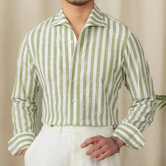 Business striped white summer shirt - AntoniosClothing - Green stripe
