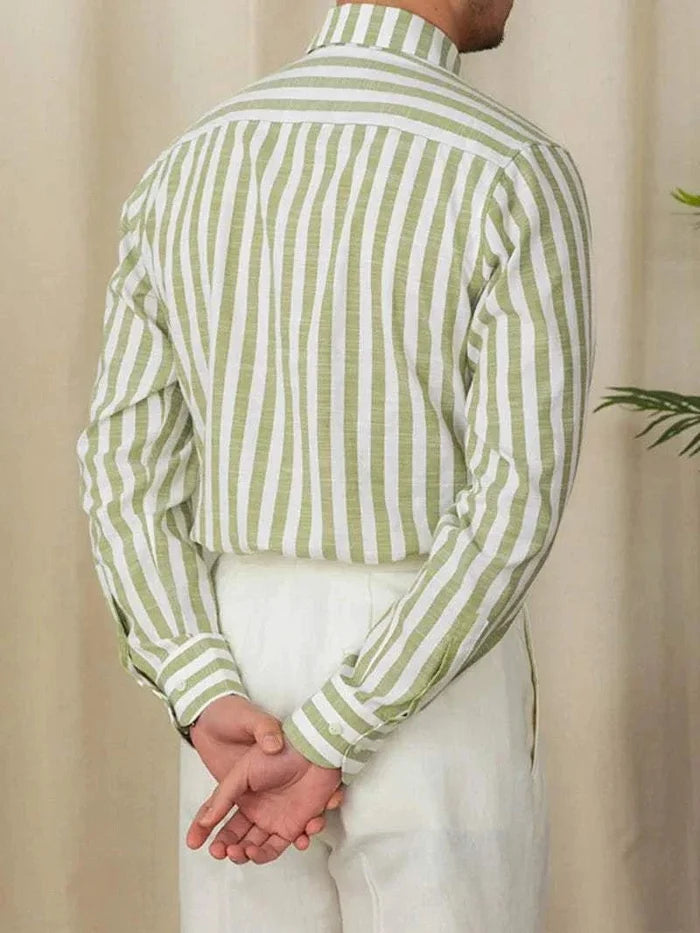 Business striped white summer shirt - AntoniosClothing - Green stripe