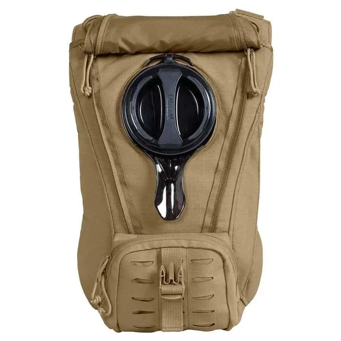 Back view of Camelbak Ambush 3L Mil Spec Crux Short Hydration Pack in coyote brown, showcasing the large hydration reservoir opening for easy refilling.  from  John Bull Clothing