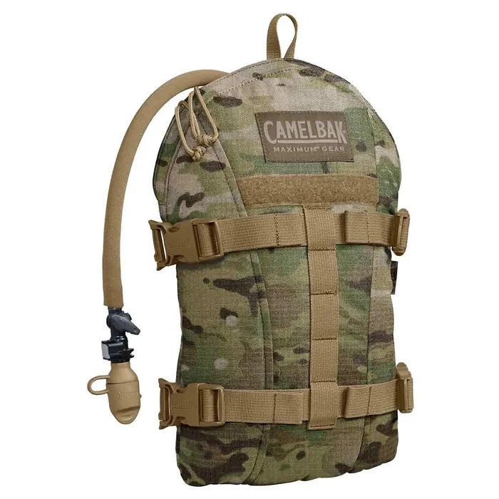 Camelbak Armorbak 3L Mil Spec Crux Short Hydration Pack in multicam camouflage, designed for military and tactical hydration with a rugged build. Multicam from  John Bull Clothing