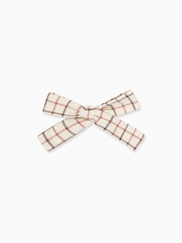 Caramel Check Girl Soft Ribbon Bow Clip