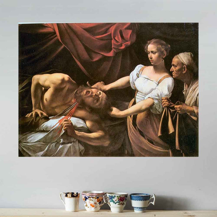 27x36 inch Judith and Holofernes Decal Installed Above Shelf