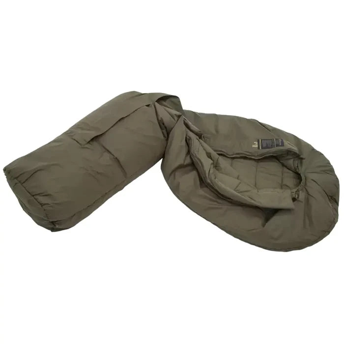 Carinthia Defence 4 Sleeping Bag Olive Green, fully opened to showcase its durable construction and thermal lining for superior warmth.  from  John Bull Clothing