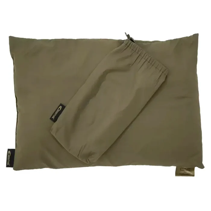 Camo-patterned Carinthia pillow and matching stuff sack, compact size, ideal for camping and outdoor adventures, SKU: JB1629-OG Olive Green from  John Bull Clothing