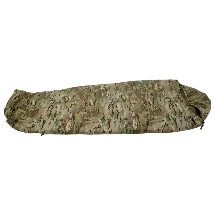 Camouflage sleeping bag with zip closure and insulated interior for camping  from  John Bull Clothing