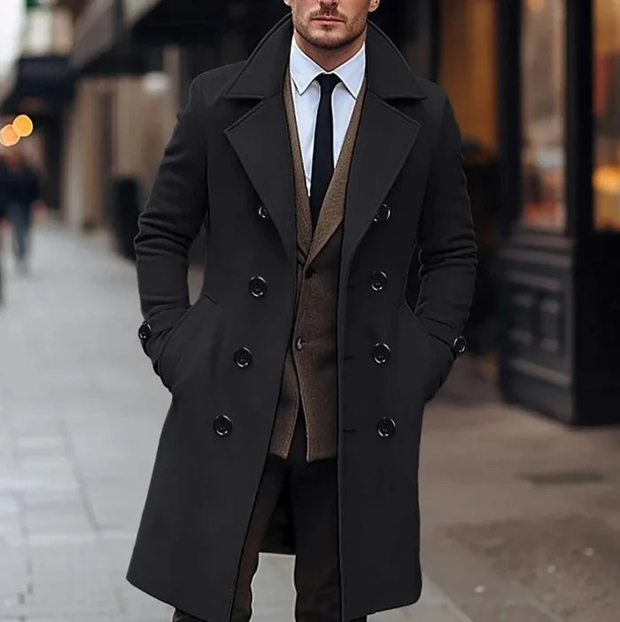 Casual british long coat - AntoniosClothing - Black