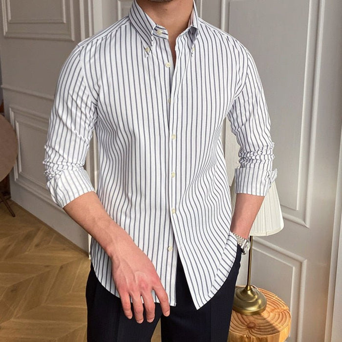 Casual Retro Striped Shirt - AntoniosClothing - Grey Stripe