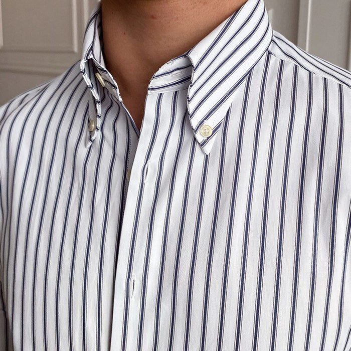 Casual Retro Striped Shirt - AntoniosClothing - Grey Stripe