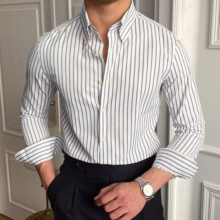 Casual Retro Striped Shirt - AntoniosClothing - Grey Stripe