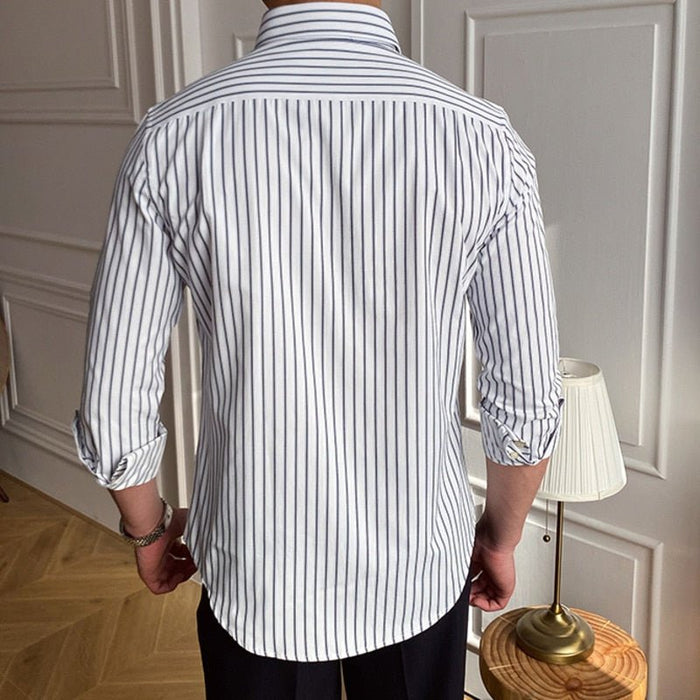Casual Retro Striped Shirt - AntoniosClothing - Grey Stripe