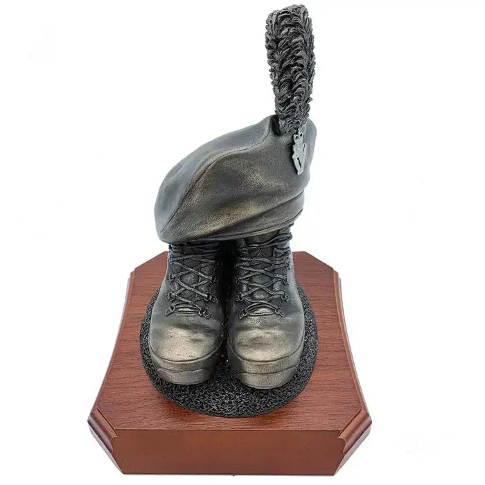 Caubeen and Boots Bronze Resin Statue on wooden base, honoring Irish military heritage, available at John Bull Clothing.  from  John Bull Clothing