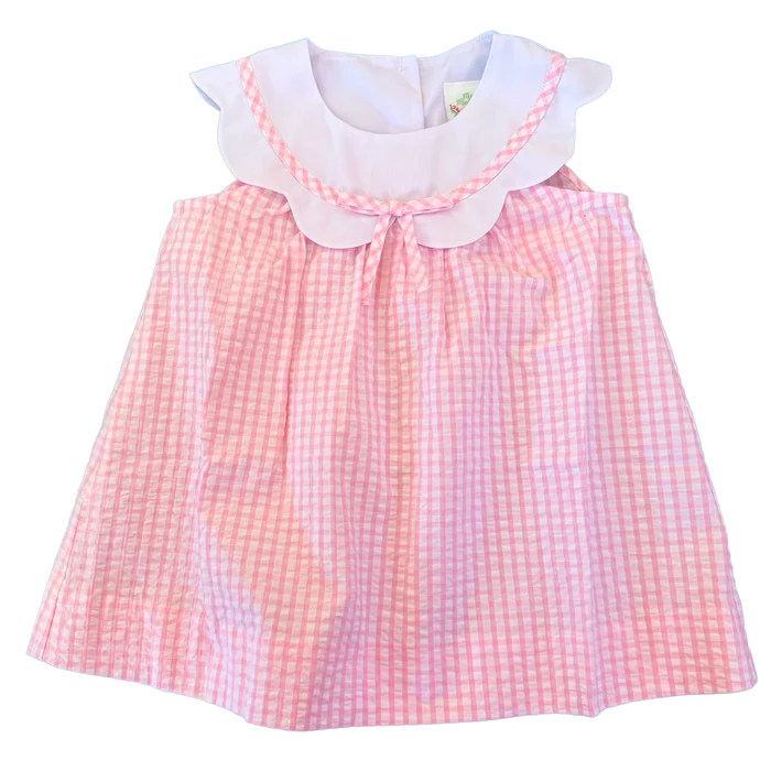 Charlotte Scalloped Dress - Pink Check