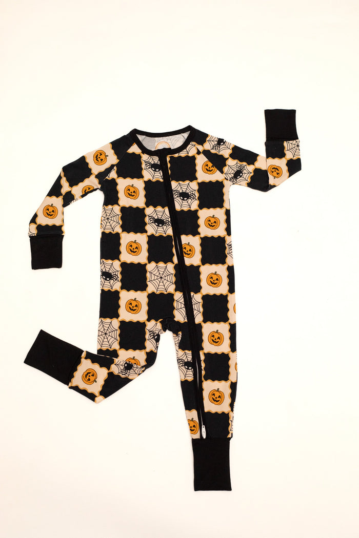 Checker Halloween Baby Bamboo Zipper Romper