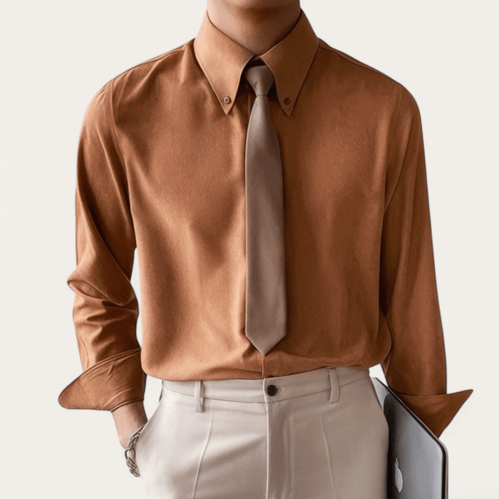 Classic single breasted shirt versatile comfort - AntoniosClothing - Brown
