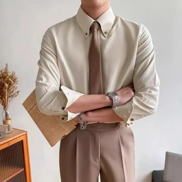 Classic single breasted shirt versatile comfort - AntoniosClothing - Apricot