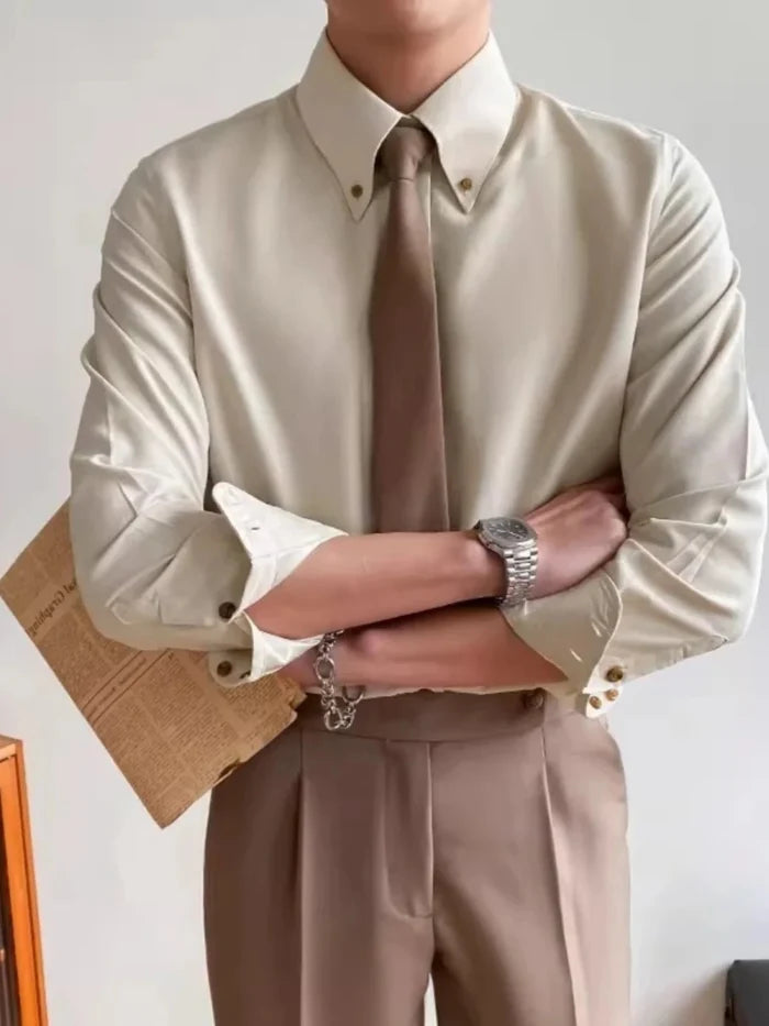 Classic single breasted shirt versatile comfort - AntoniosClothing - Apricot