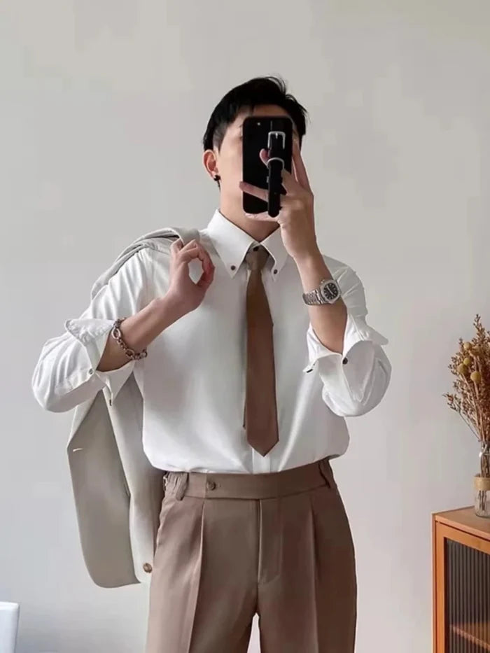 Classic single breasted shirt versatile comfort - AntoniosClothing - Apricot
