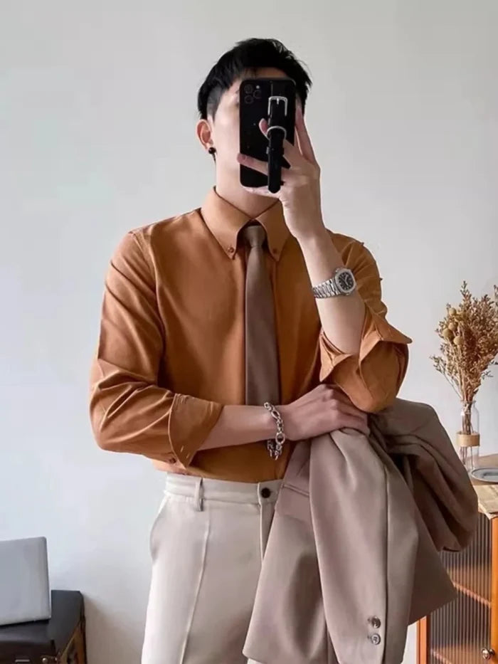 Classic single breasted shirt versatile comfort - AntoniosClothing - Apricot