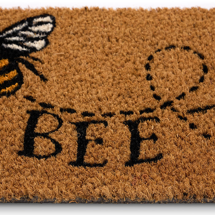 Coir Insert Bee Happy Doormat- made from 100% coconut husk fibres with a latex backing.