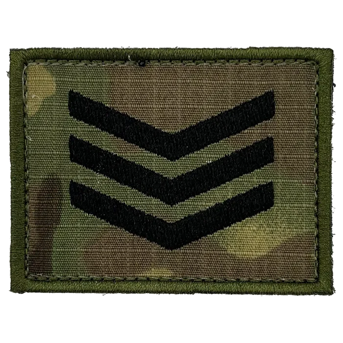 Back view of camouflage military rank patch with crown and chevrons Sergeant from  John Bull Clothing