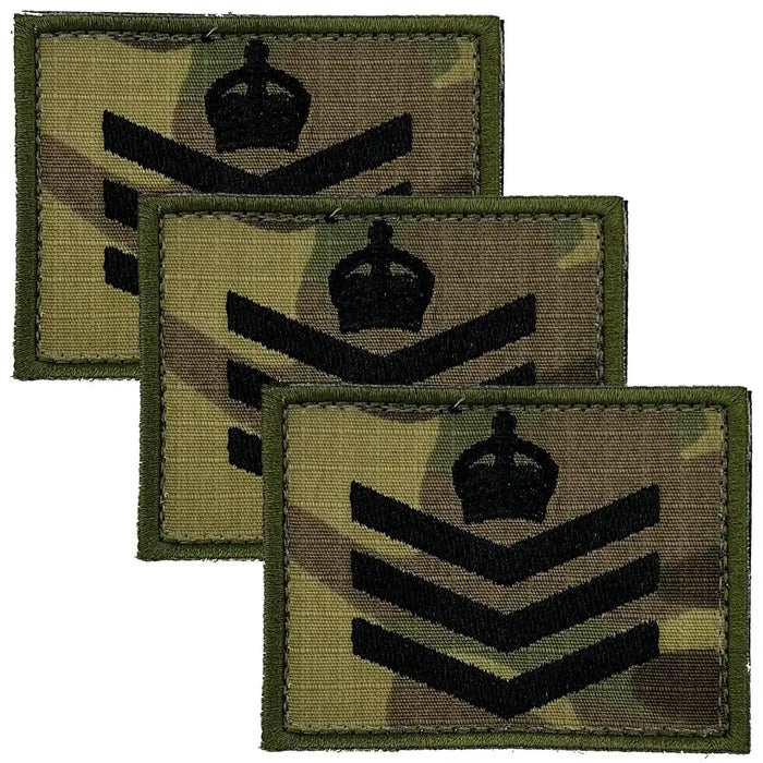 Camouflage rank insignia patch with crown and chevrons Staff Sergeant (Kings Crown) from  John Bull Clothing